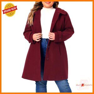 Plus Size Winter Pea Coat Classic Elegant Trench with Peter Pan Collar Pockets